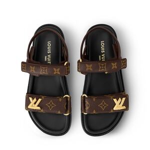 Louis Vuitton Monogram Brown and Gold Sandals